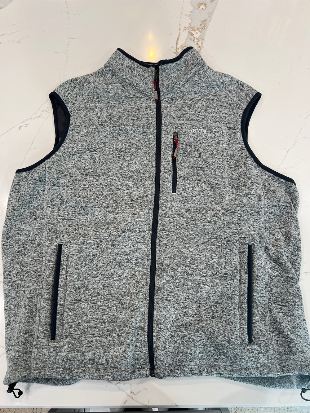 Orvis Gray Heather Fleece Zip Pullover with Red Trim